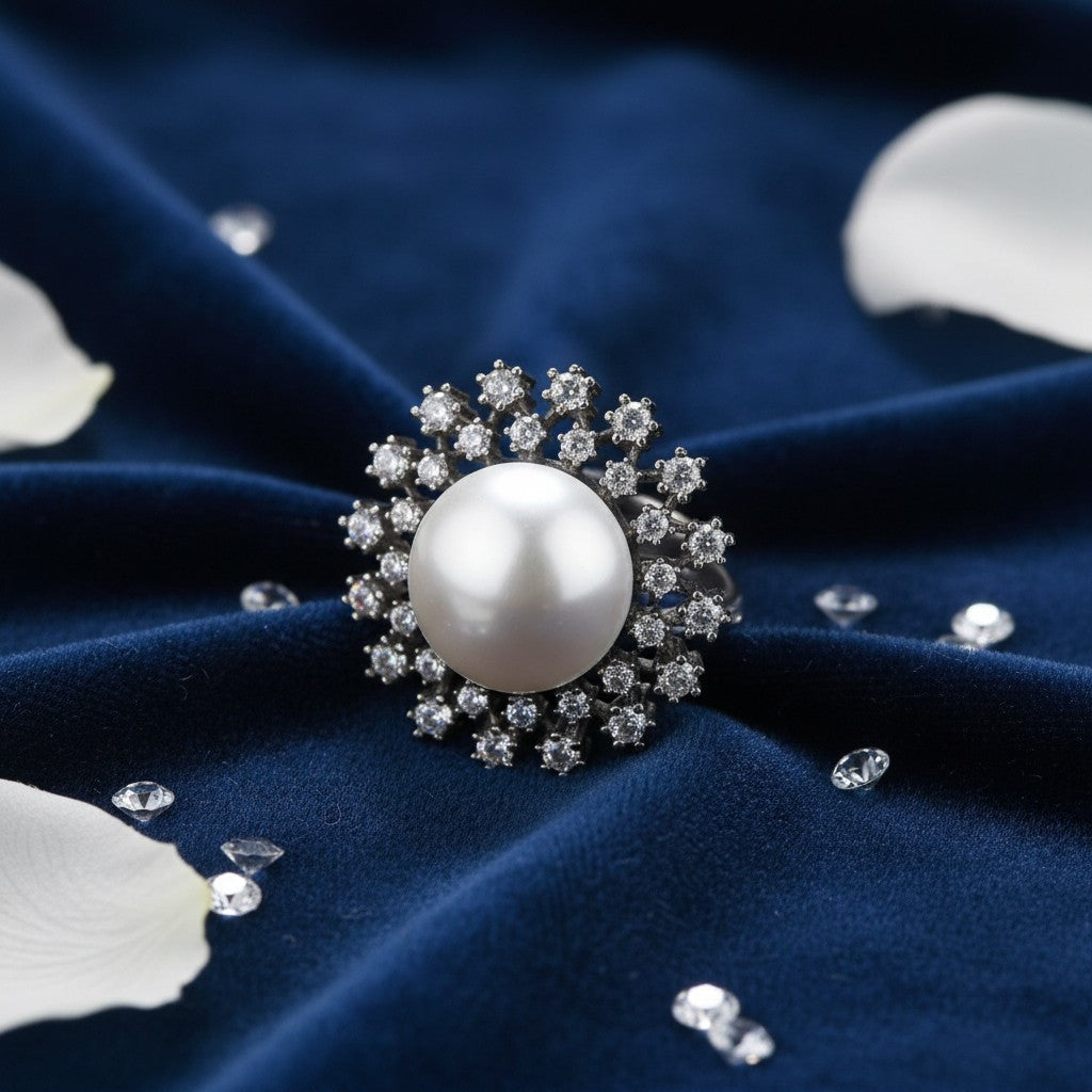 432358 Cubic Zirconia Classic Ring With 2 Tone Black Rhodium Plating-Black