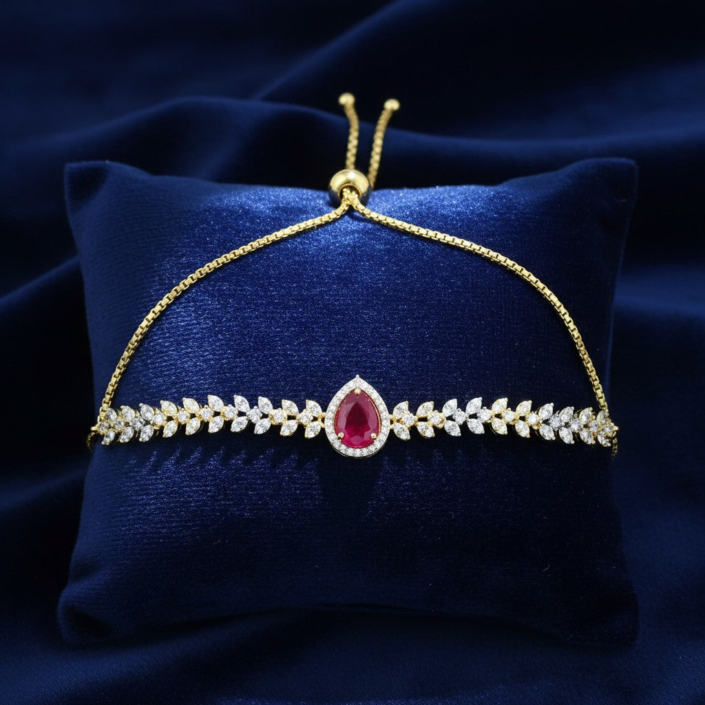 439544 Cubic Zirconia Adjustable Bracelet With 2 Tone Plating-Ruby