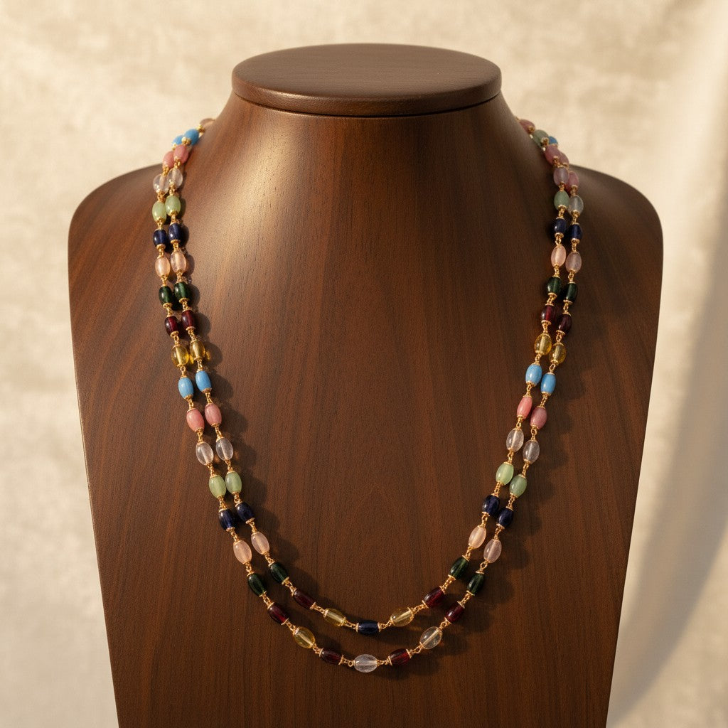 439027 Cubic Zirconia Mala Necklace With Gold Plating-Multi