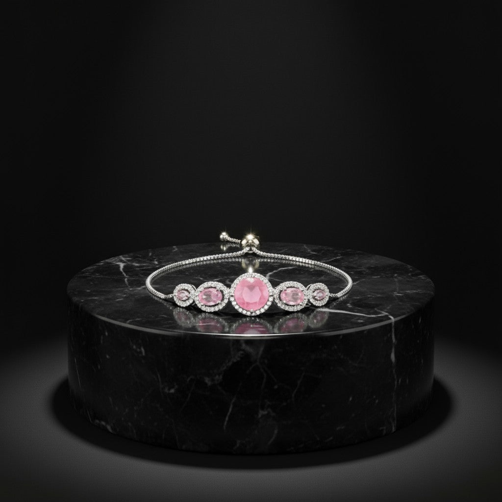 436309 Cz Classic Bracelet With Rhodium Plating-Pink