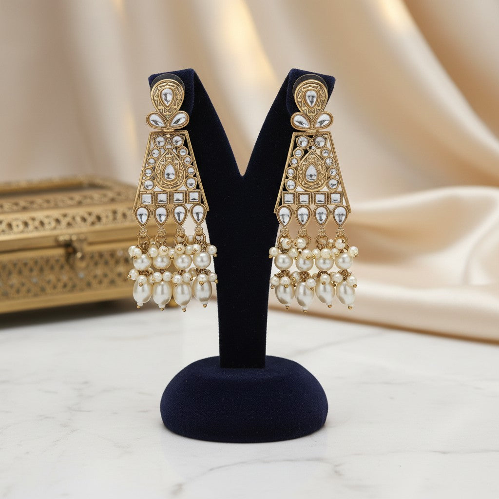 111258-Indo Western (Kundan) Earring-Pearl