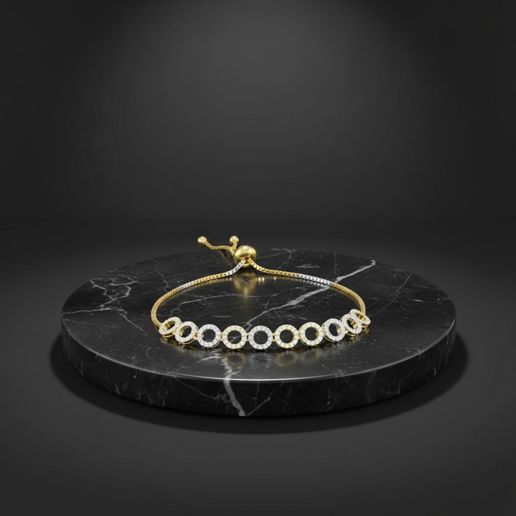 439843 Cubic Zirconia Adjustable Bracelet With 2tone Rhodium Plating