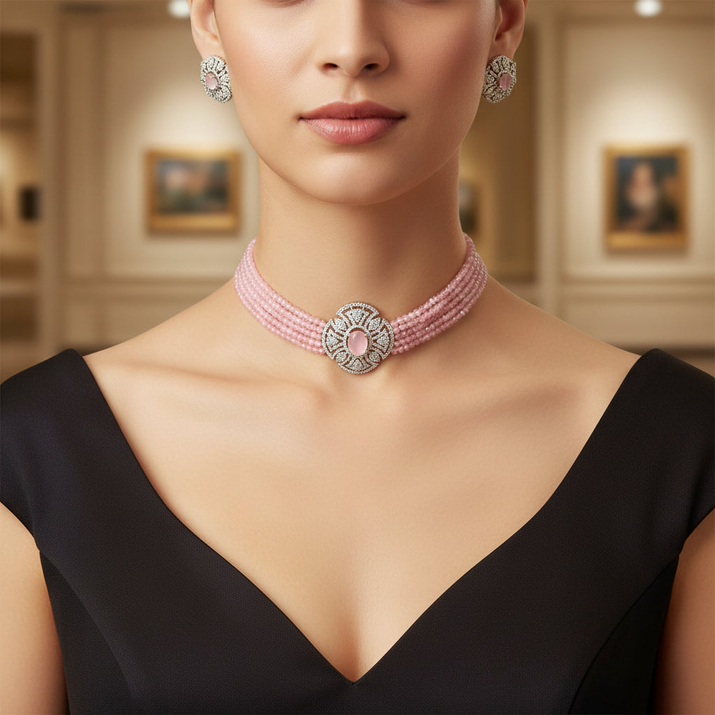 435159 Cz Delicate Necklace Pink