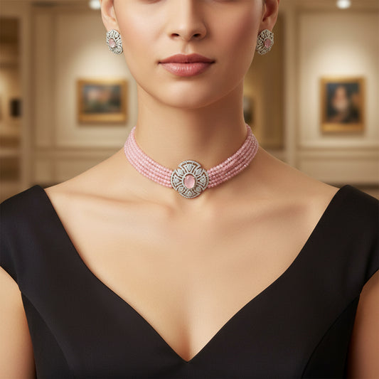435159 Cz Delicate Necklace Pink