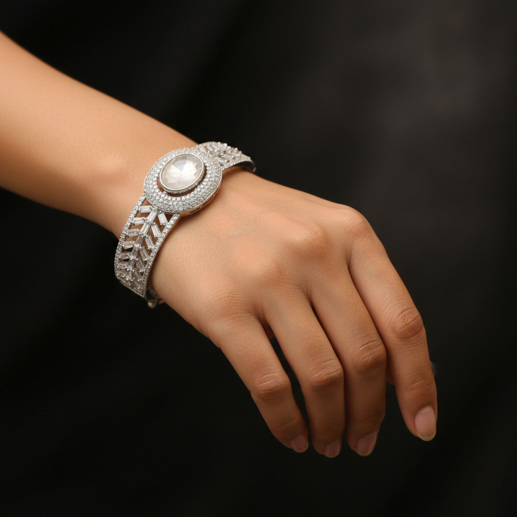 94409-KD Cubic Zirconia Classic Kada With Rhodium Plating-White