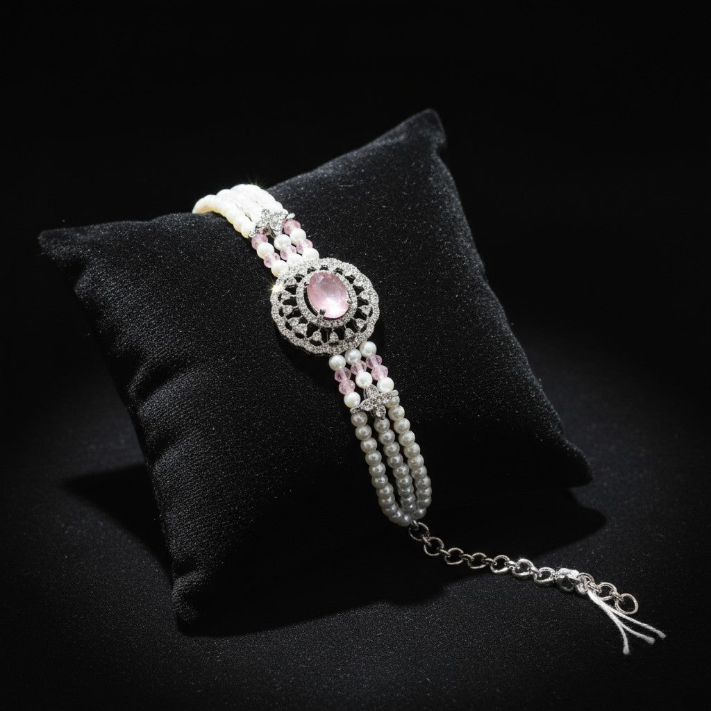 439638 Cubic Zirconia Classic Bracelet With 2 Tone Plating-Pink