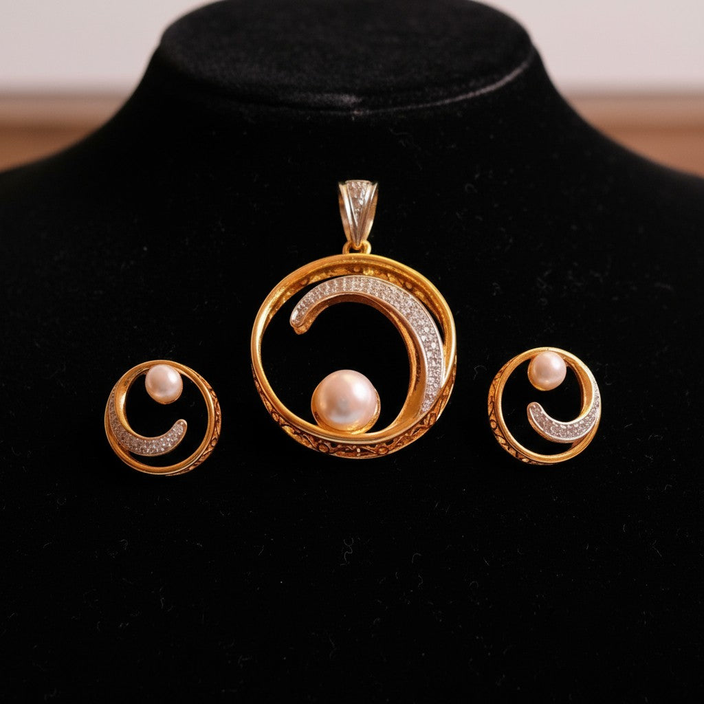 426634-American Diamond Delicate Pendant Set without chain With Gold Plating-Moti