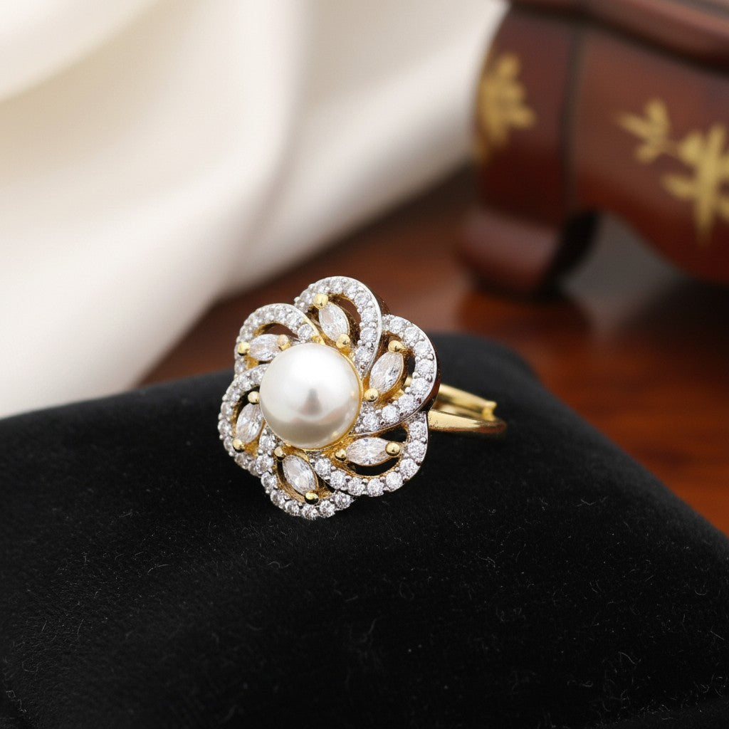 437349 Cz Adjustable Ring 2 Tone