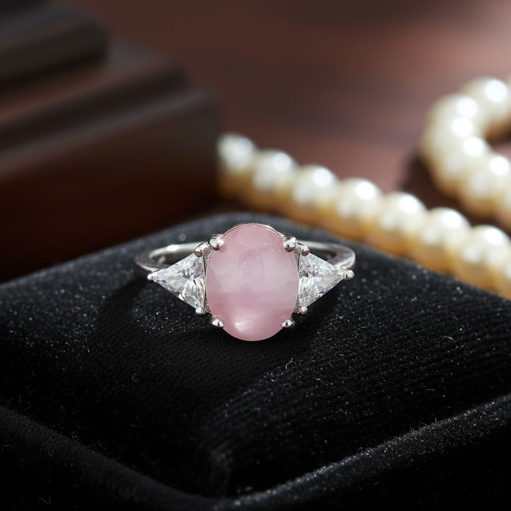 435634 Cz Delicate Ring With Rhodium Plating-Pink