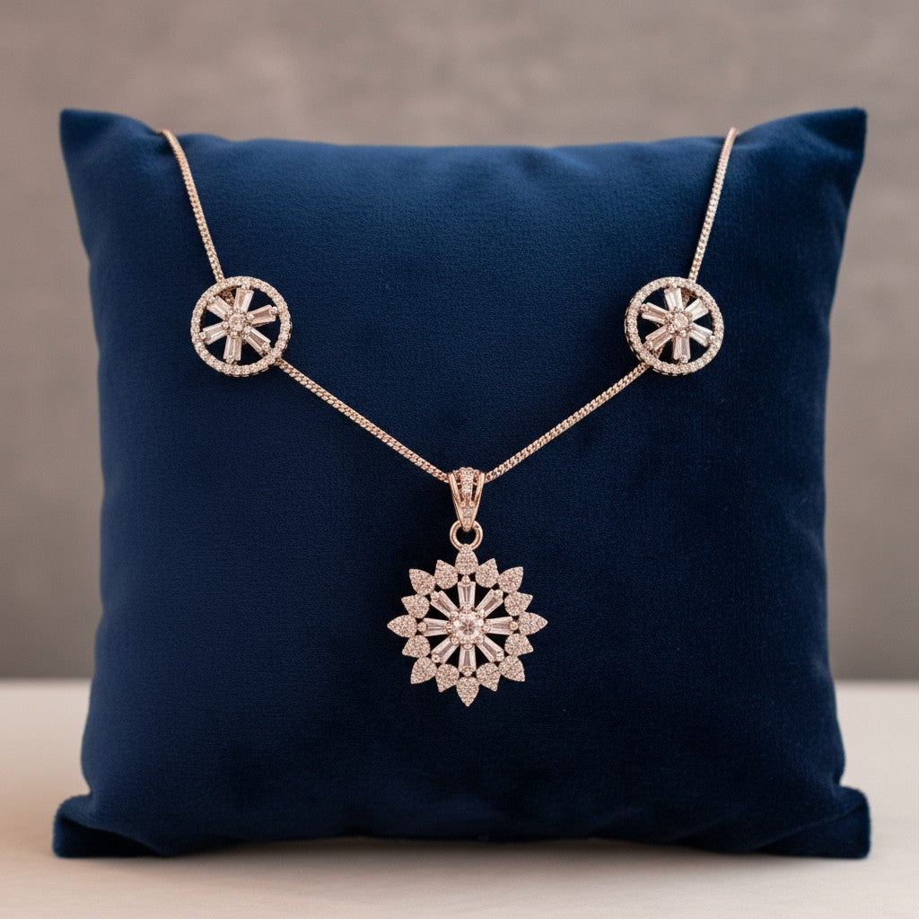 92009-PS-American Diamond Delicate Pendant Set With Rhodium Plating-Design 2