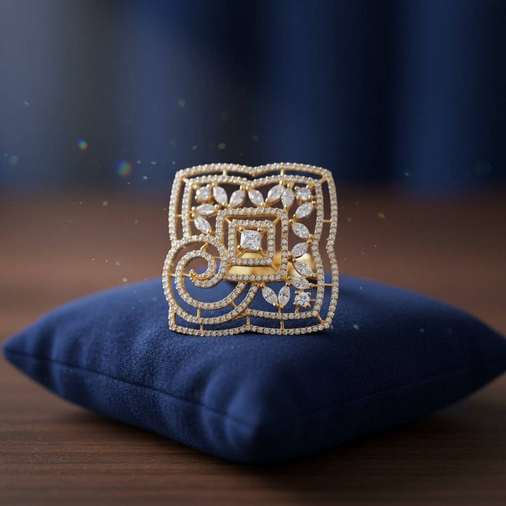 40173 Cz Adjustable Ring 2 Tone