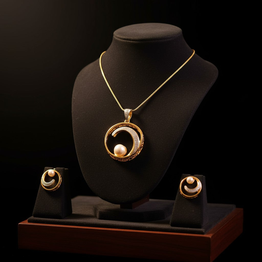 426634-American Diamond Delicate Pendant Set without chain With Gold Plating-Moti