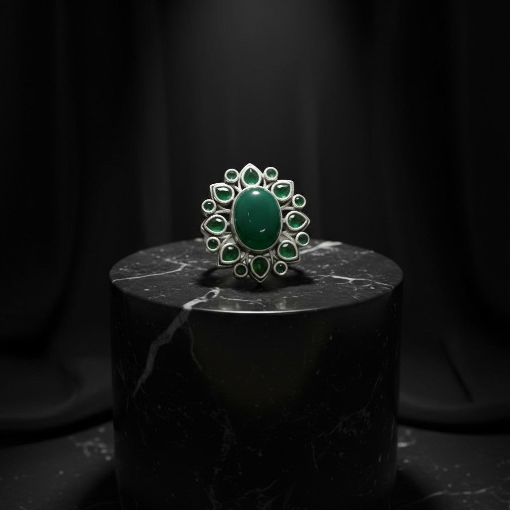 809625 Oxidised Adjustable Ring With 2 Tone Plating