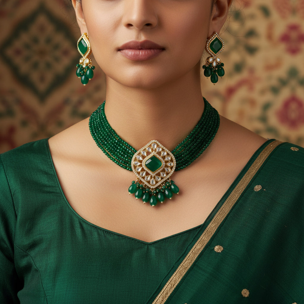 25850 Cz Delicate Necklace Green