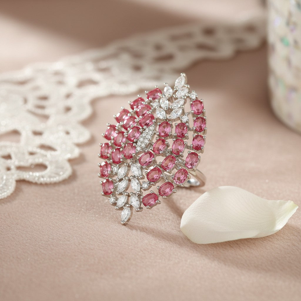 437645 Cz Adjustable Ring With Rhodium Plating-Rani