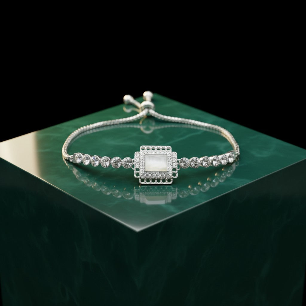15100-S Adjustable Bracelet With Rhodium Plating-White