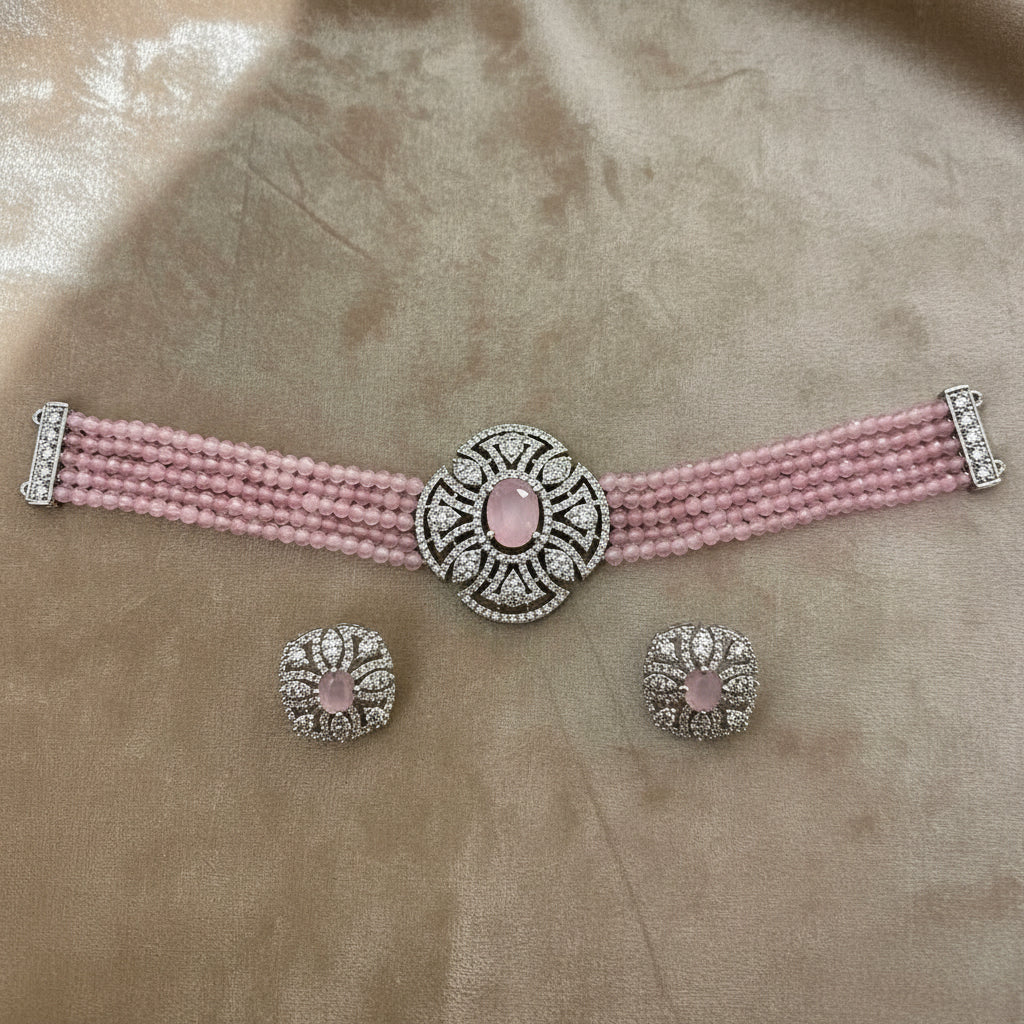 435159 Cz Delicate Necklace Pink