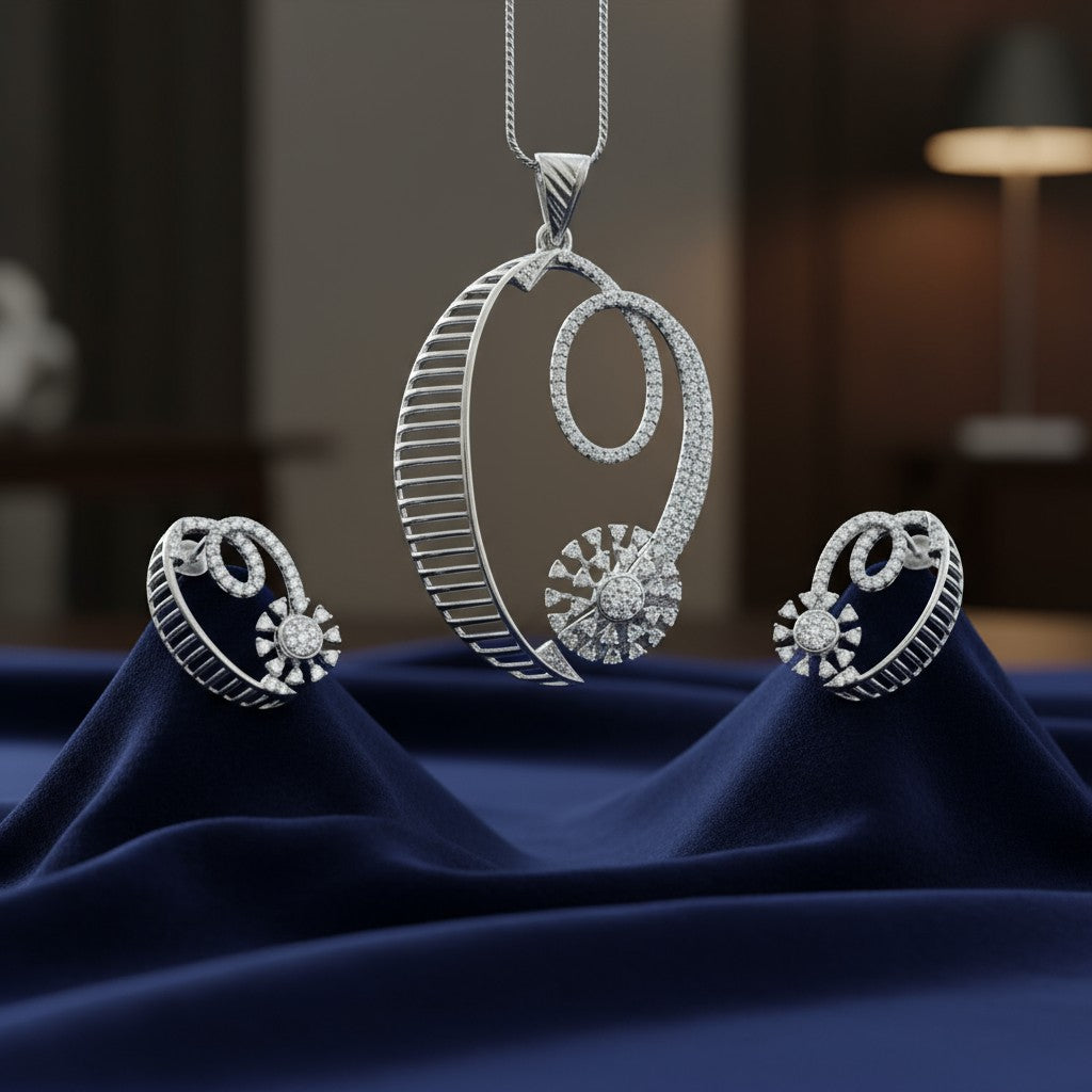 436765-American Diamond Delicate Pendant Set With Rhodium Plating