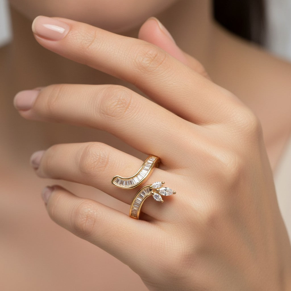 432867 Cz Adjustable Ring 2 Tone