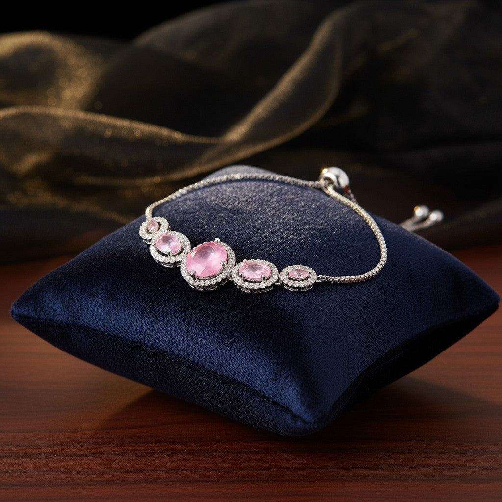 436309 Cz Classic Bracelet With Rhodium Plating-Pink