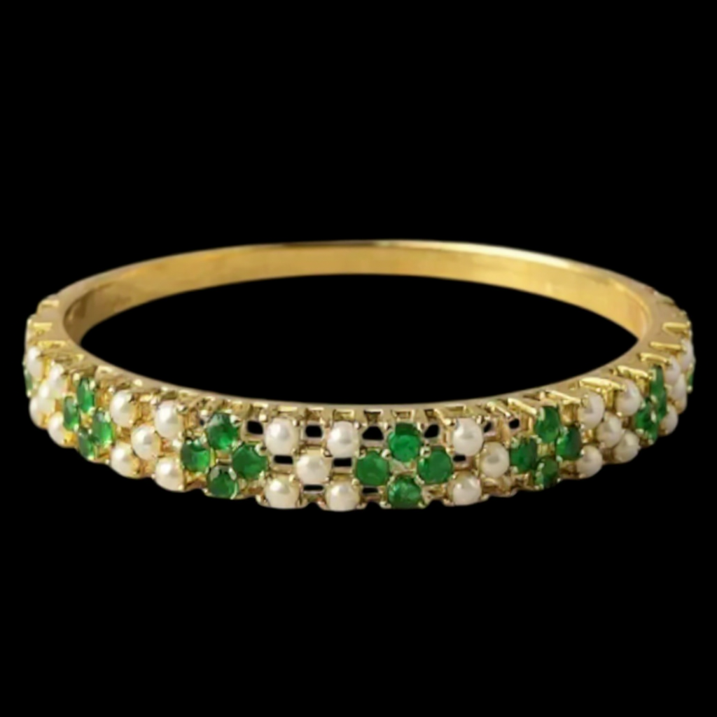 434292 Cz Delicate Kada With Gold Plating-Green