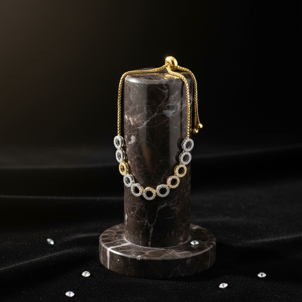 439843 Cubic Zirconia Adjustable Bracelet With 2tone Rhodium Plating