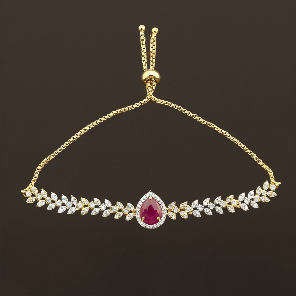 439544 Cubic Zirconia Adjustable Bracelet With 2 Tone Plating-Ruby