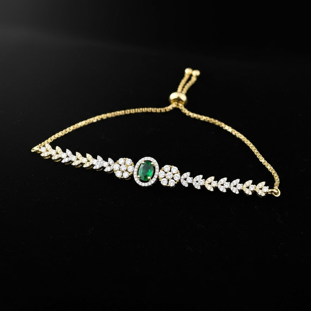 439543 Cubic Zirconia Adjustable Bracelet With 2 Tone Plating-Green