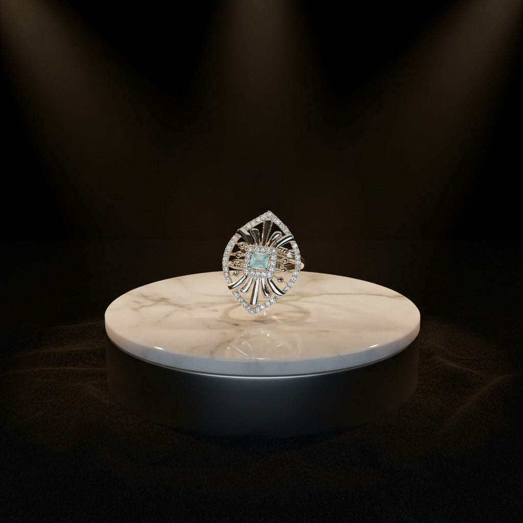 424508 Cz Adjustable Ring With Rhodium Plating