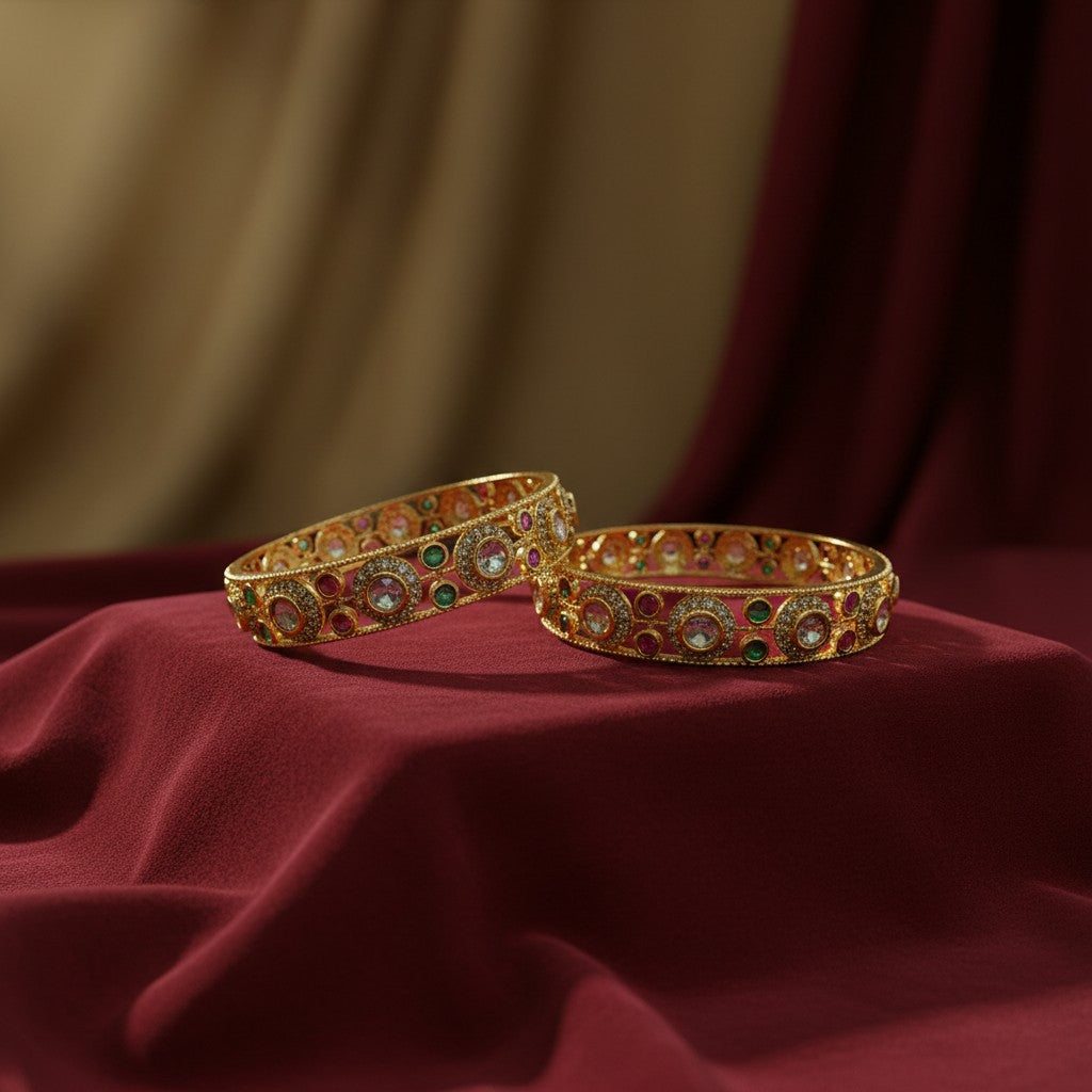 1004 Women’s American Diamond Bangles – Elegant and Stylish Daily & Party Wear Jewellery-Size 2.6-Ruby Green