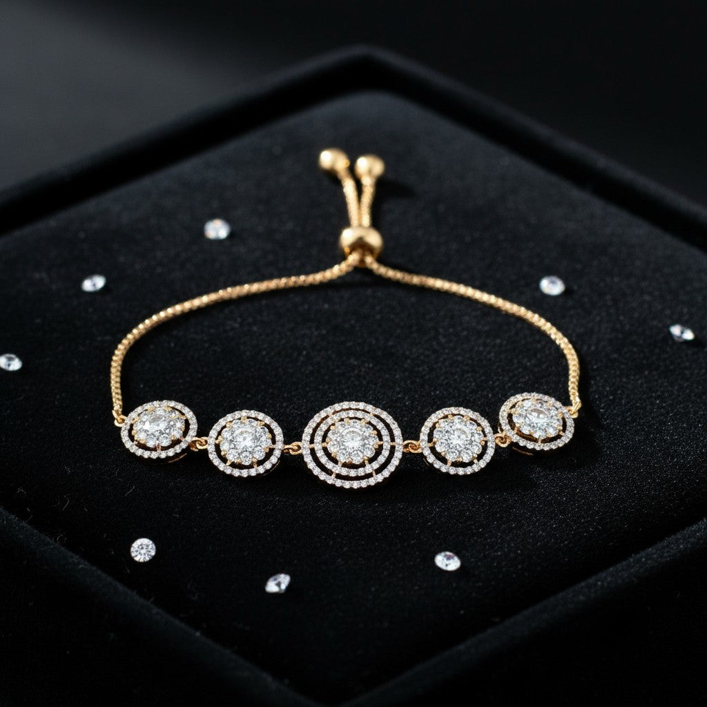 439506 Cubic Zirconia Adjustable Bracelet With Rhodium 2 Tone Plating