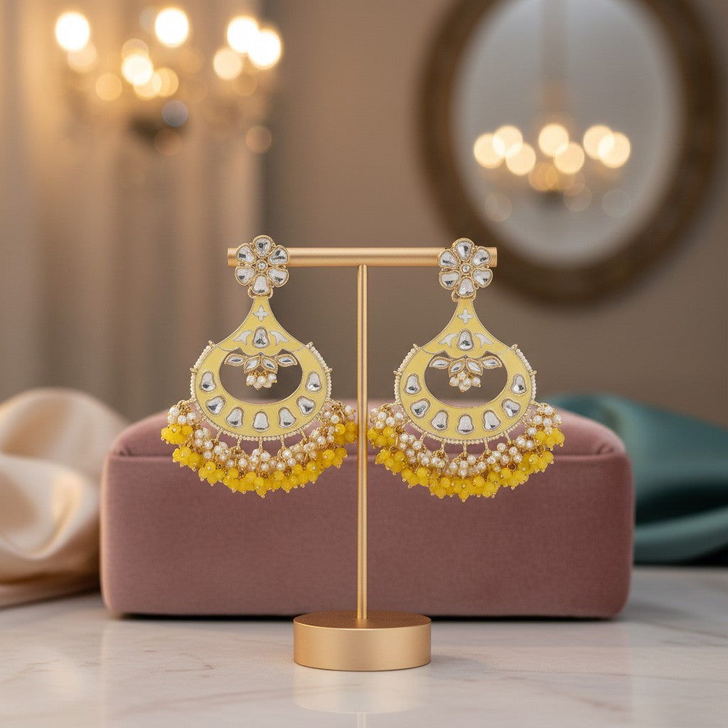 110721-Indo Western (Kundan) Earring-Yellow