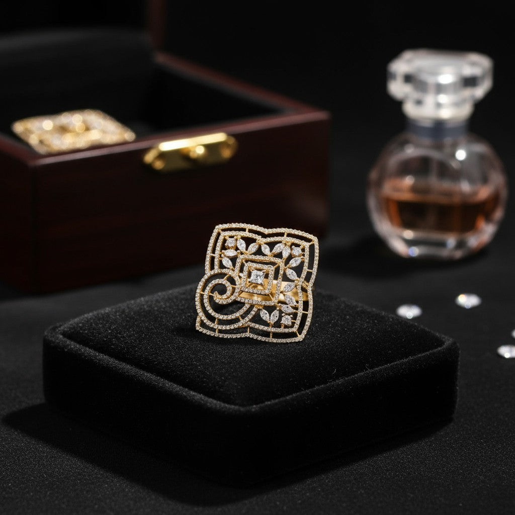 40173 Cz Adjustable Ring 2 Tone