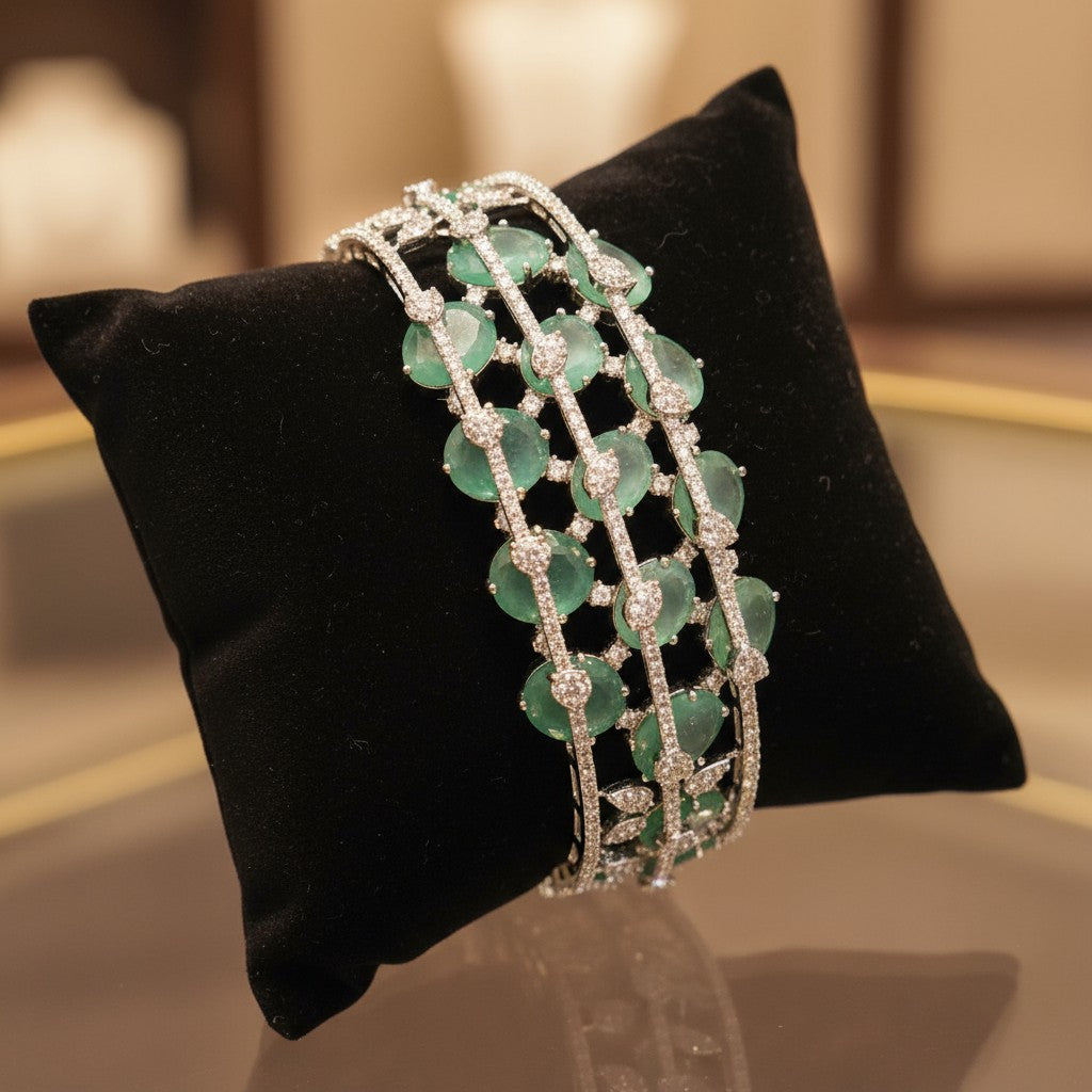 439594 Cz Openable Kada With Rhodium Plating-Mint