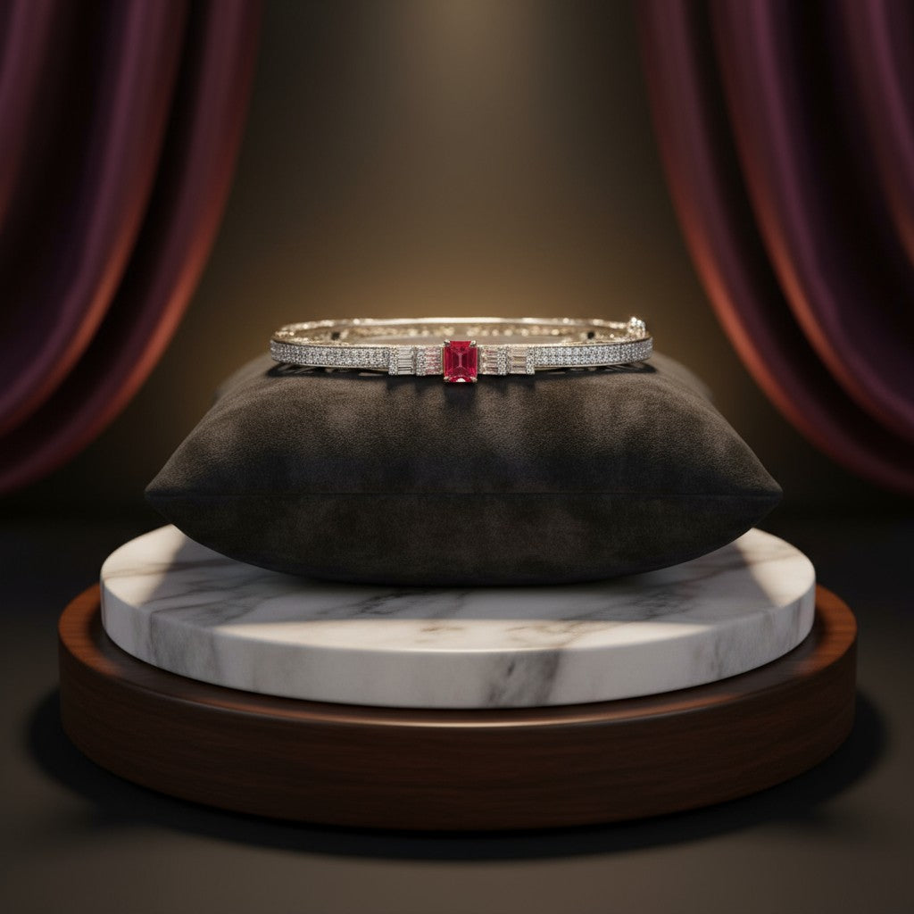 436165 Cubic Zirconia Openable Kada With Rhodium Plating-Rani