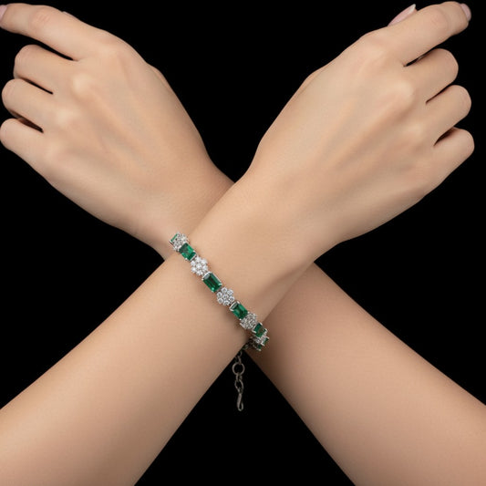 91109-BR Adjustable Bracelet With Rhodium Plating-Green