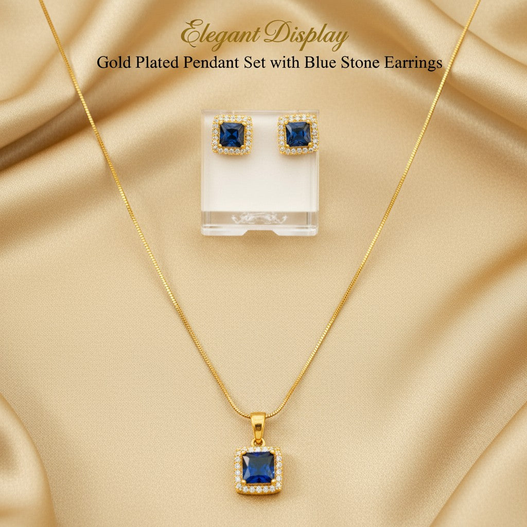 433093-American Diamond Delicate Pendant Set With Rhodium Plating-Blue
