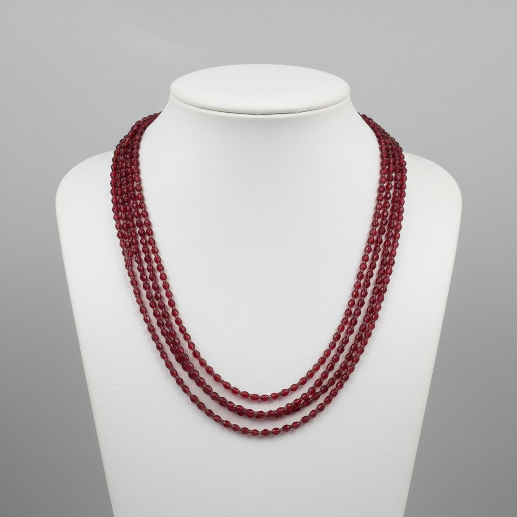 423100 Cz 3 Line Necklace With Gold Plating-Red