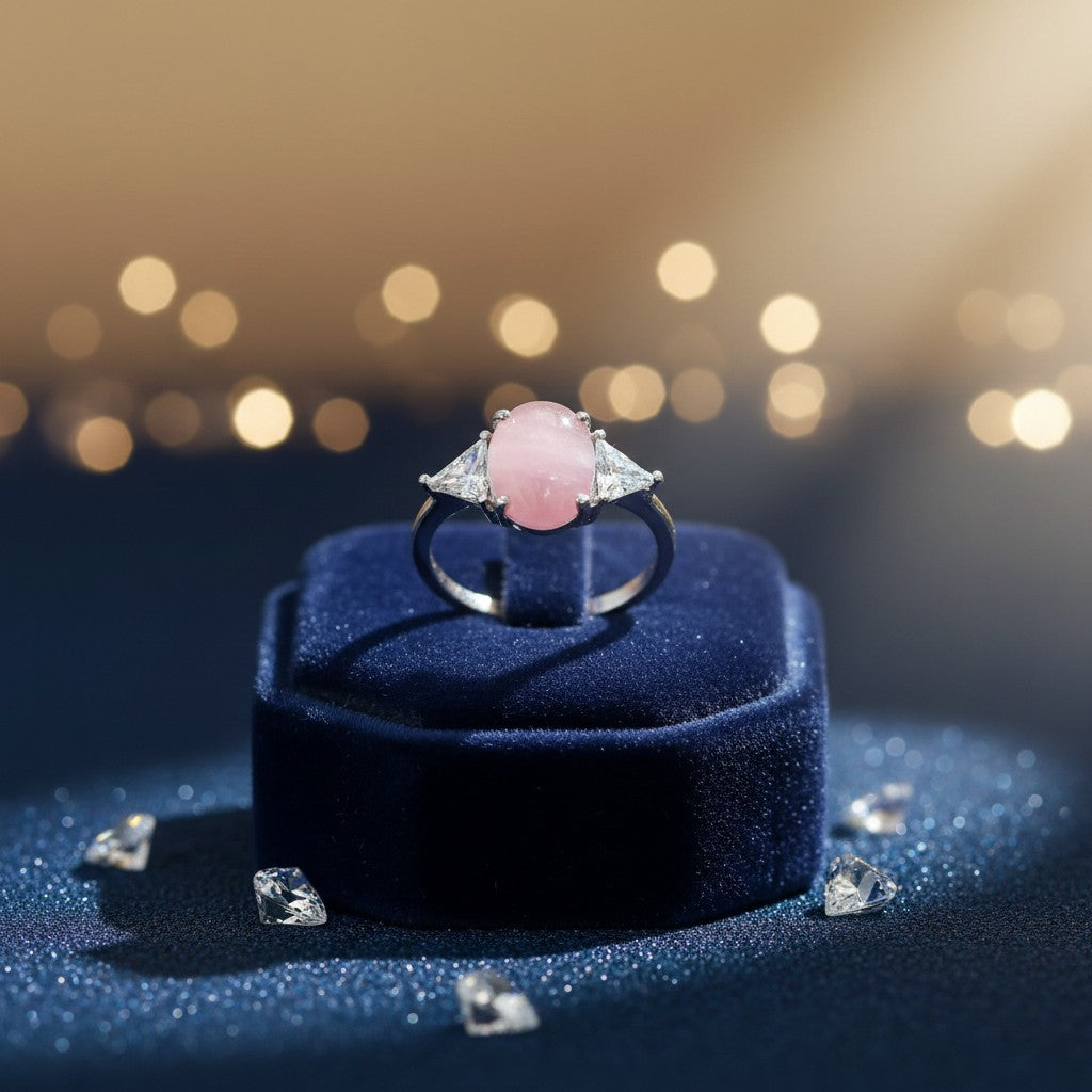 435634 Cz Delicate Ring With Rhodium Plating-Pink