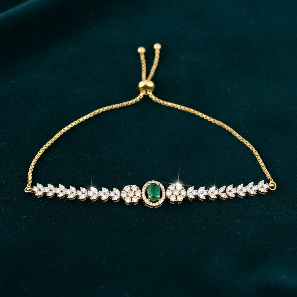 439543 Cubic Zirconia Adjustable Bracelet With 2 Tone Plating-Green