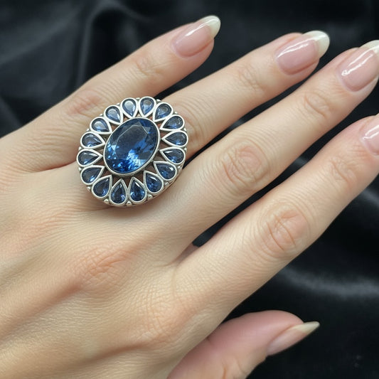 808200 Oxidised Adjustable Ring With 2 Tone Plating-Blue