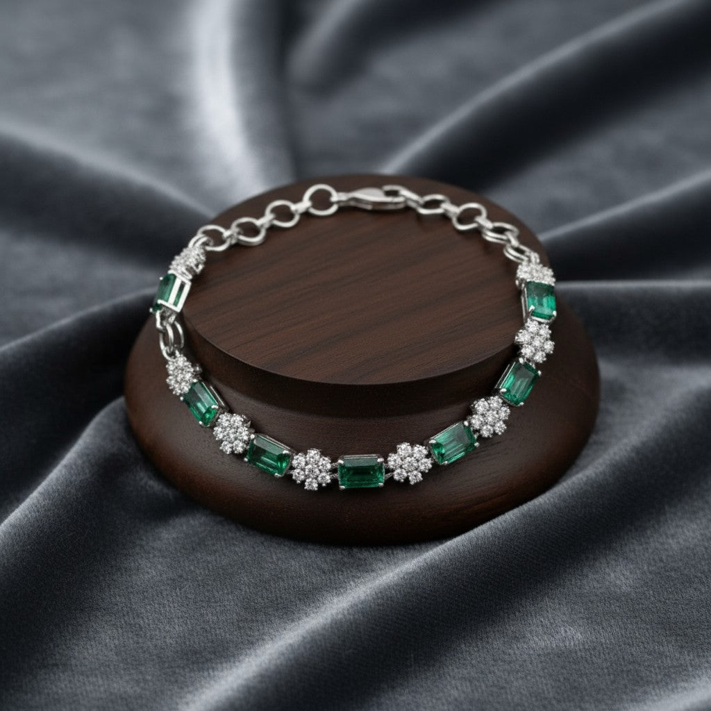 91109-BR Adjustable Bracelet With Rhodium Plating-Green