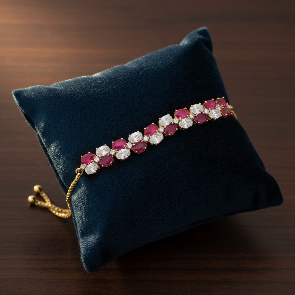 436642 Cubic Zirconia Adjustable Bracelet With 2 Tone Plating-Ruby