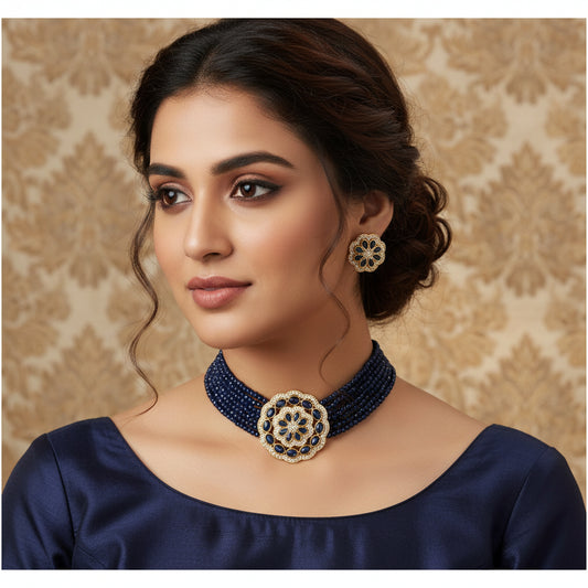 35295 Cz Delicate Chokar Set Dark Blue