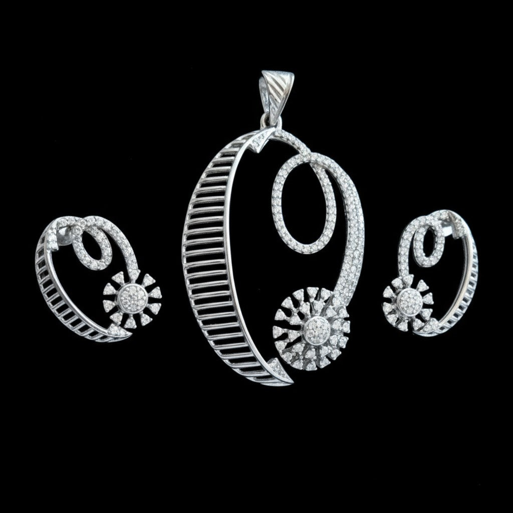 436765-American Diamond Delicate Pendant Set With Rhodium Plating