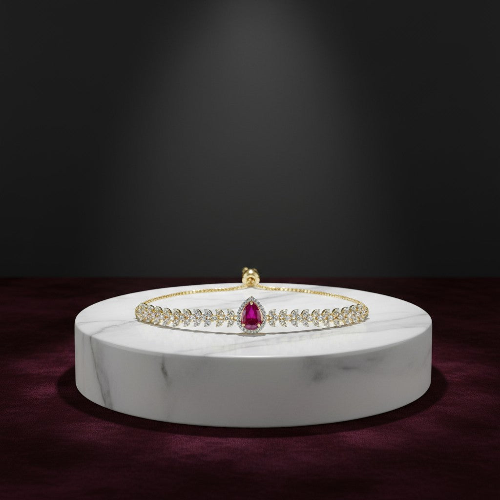 439544 Cubic Zirconia Adjustable Bracelet With 2 Tone Plating-Ruby