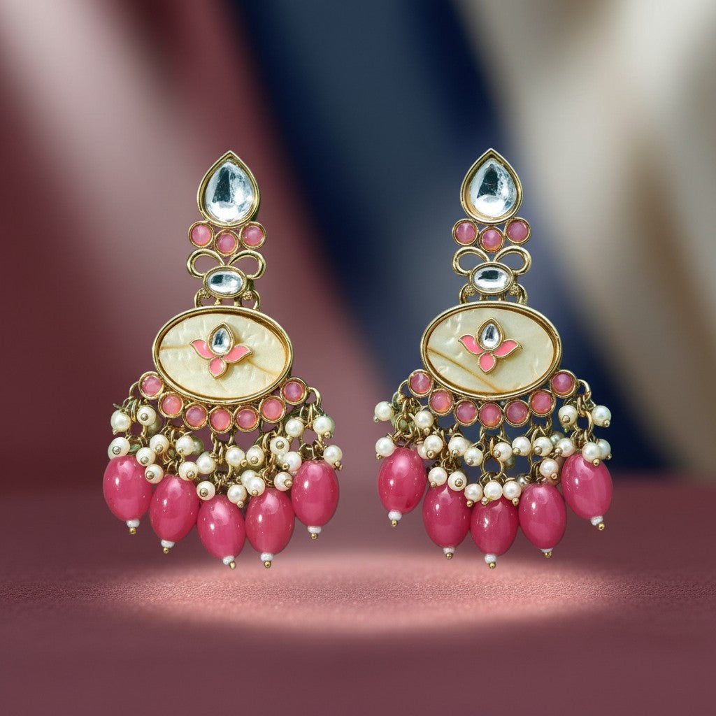 111613-Indo Western (Kundan) Earring-Dark Pink