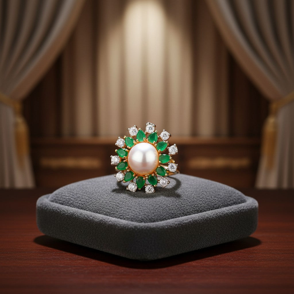 438412 Cz Classic Ring With 2 Tone Plating-Green