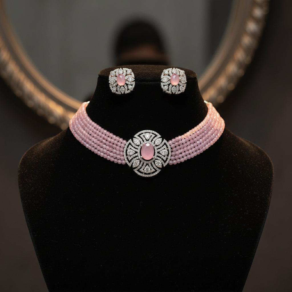 435159 Cz Delicate Necklace Pink