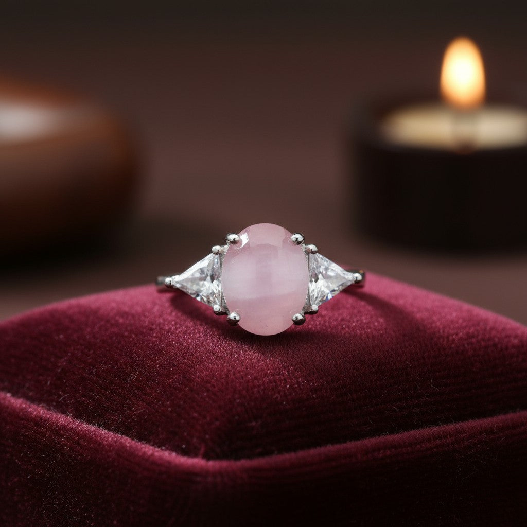 435634 Cz Delicate Ring With Rhodium Plating-Pink